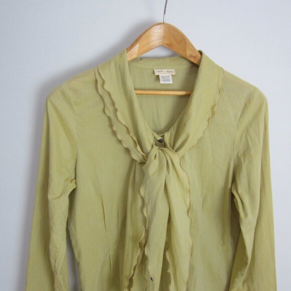 neesh by dar Womens Large Mustard Gold LS Cotton Blouse Shirt Ruffle Front L - Picture 7 of 12